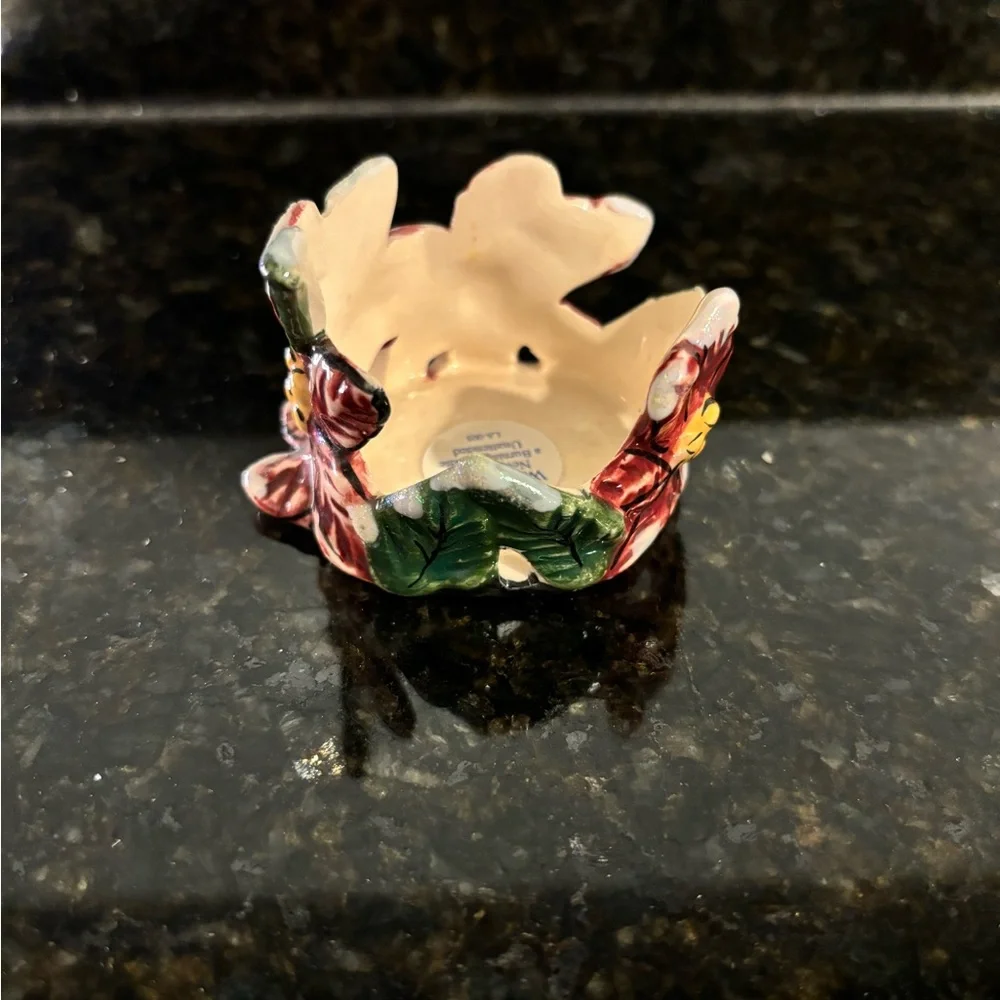 BLUE SKY Vintage 2001 Single Poinsettia Candlestick Holder